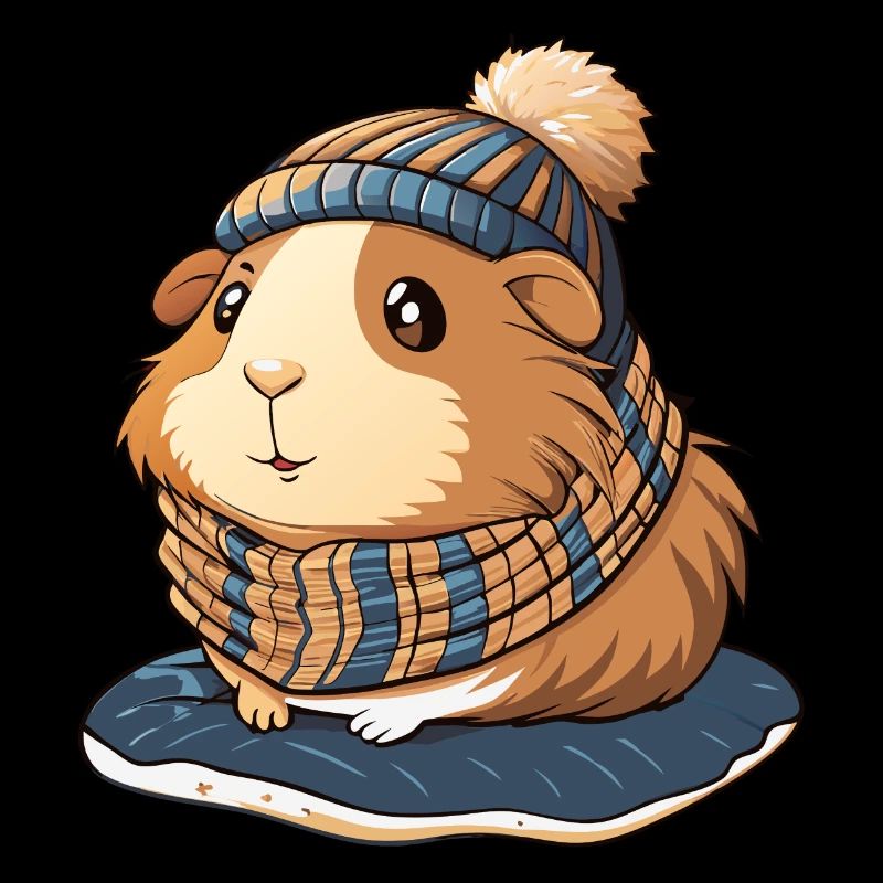 Mignon cochon d’Inde avec écharpe et chapeau à pompon.