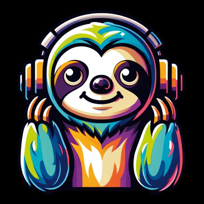 Funny sloth with headphones