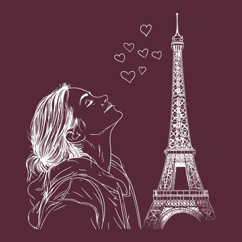 Paris Eiffelturm Frankreich Frau Herzen Line Art