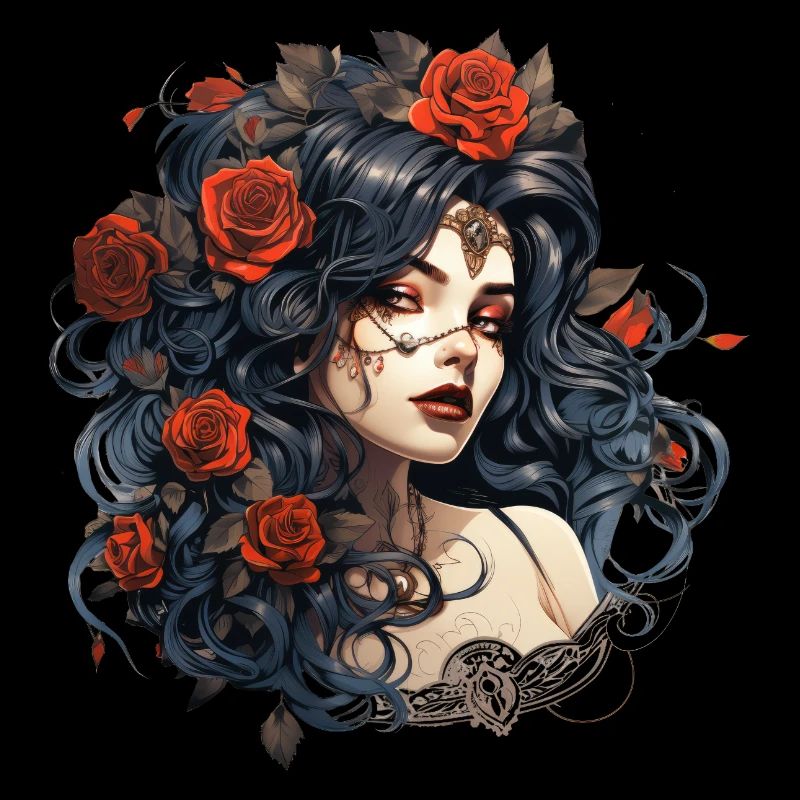 Beautiful Gothic Rose Queen Illustration