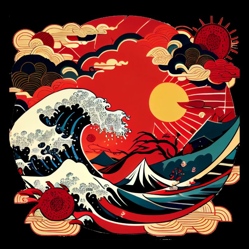 Japanische Kunst Meeres Wellen mit Sonne - Comic