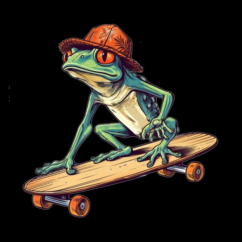 Cool frog rides skateboard