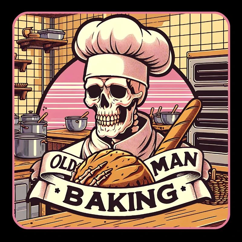 Old Man Baking Skull mit Bäckermütze mit Brot