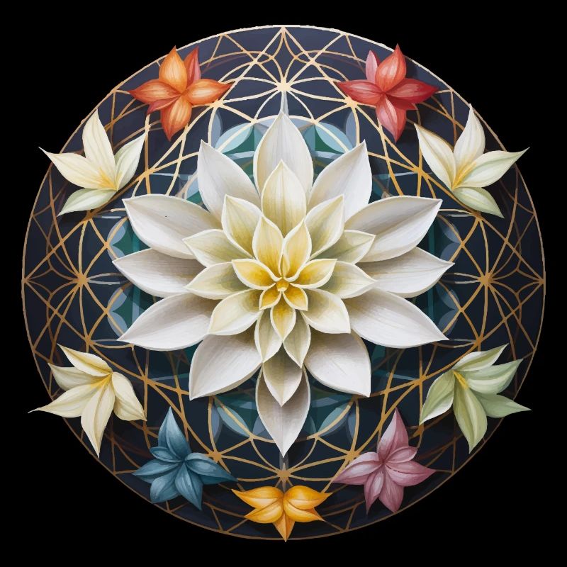 Mandala de fleurs avec cadeau de lotus fleur de vie