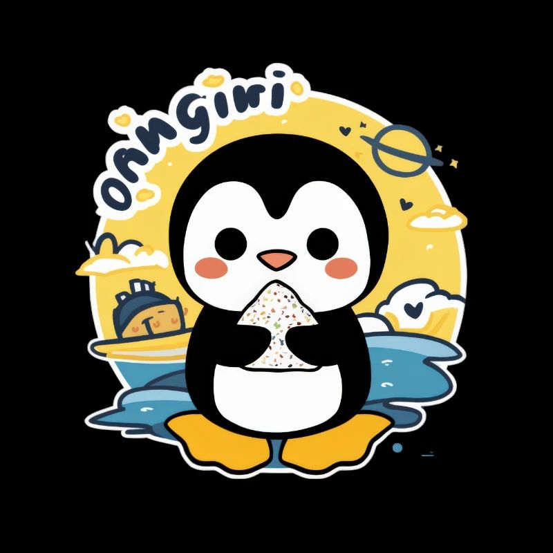 Pingouin kawaii avec boule de riz Onigiri