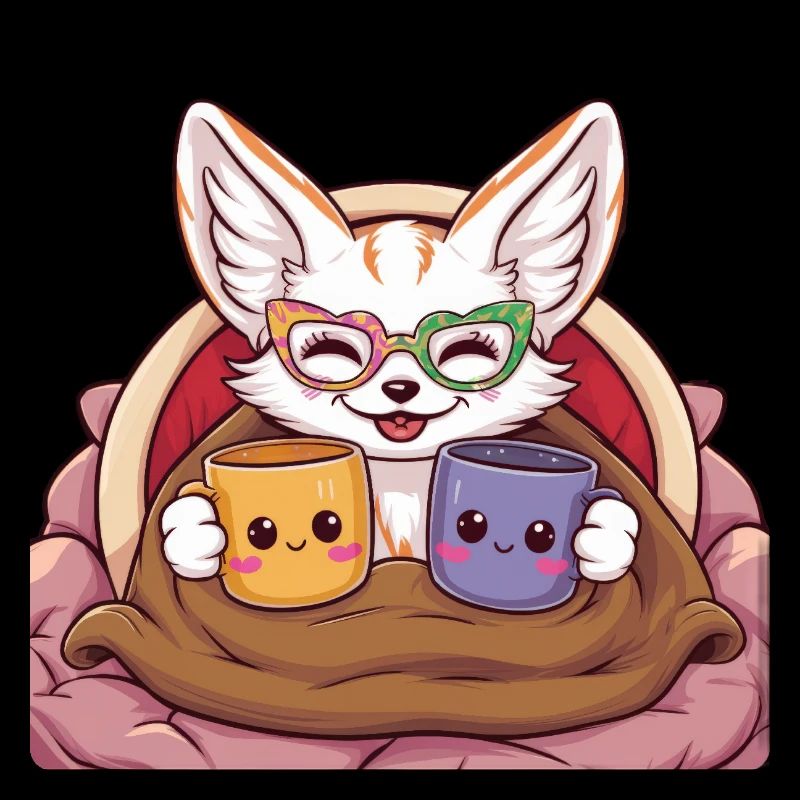 Kawaii Fennec Desert Fox with Cups and Blanket