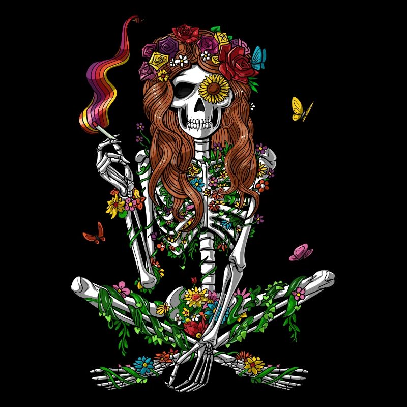 Hippie Skeleton Smoking Psychedelic Weed