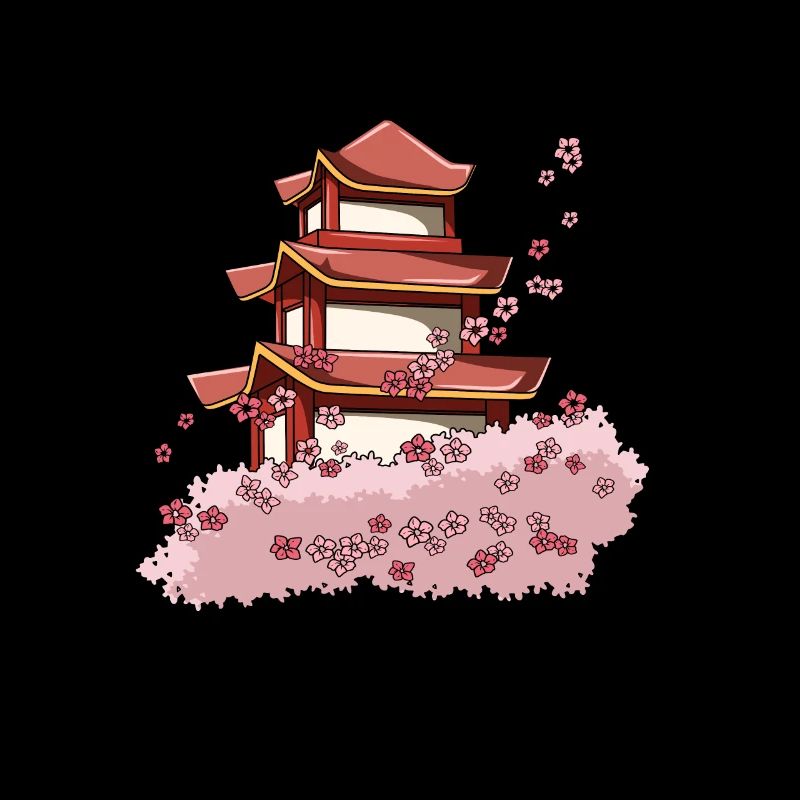 Japanischer Tempel mit Kirschblüten