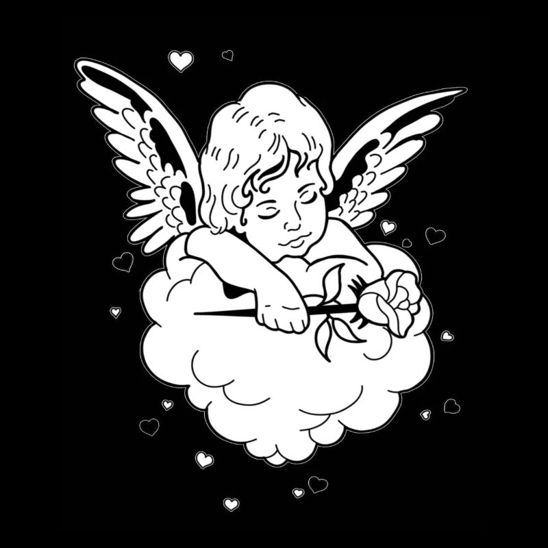 Doux mignon ange rose fleur aile nuages