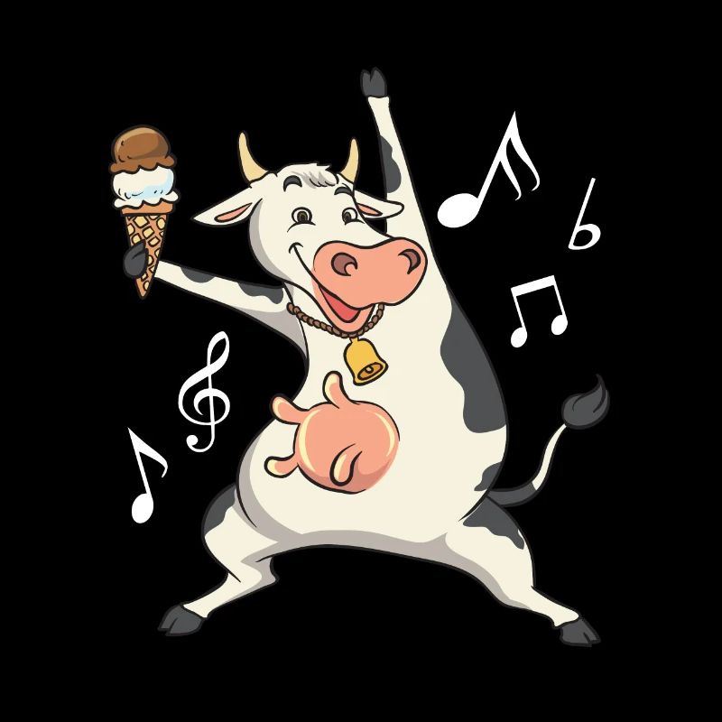 Vache dansante avec crème glacée et notes de musique