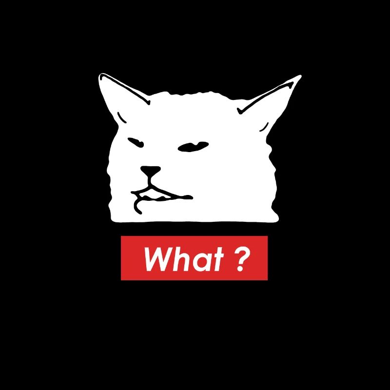 Meme Cat "What" – Black and White Design