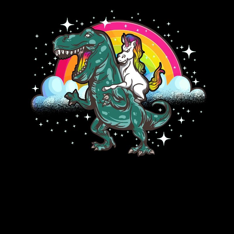 Einhorn reitet Dinosaurier Dino T-Rex Einhörner