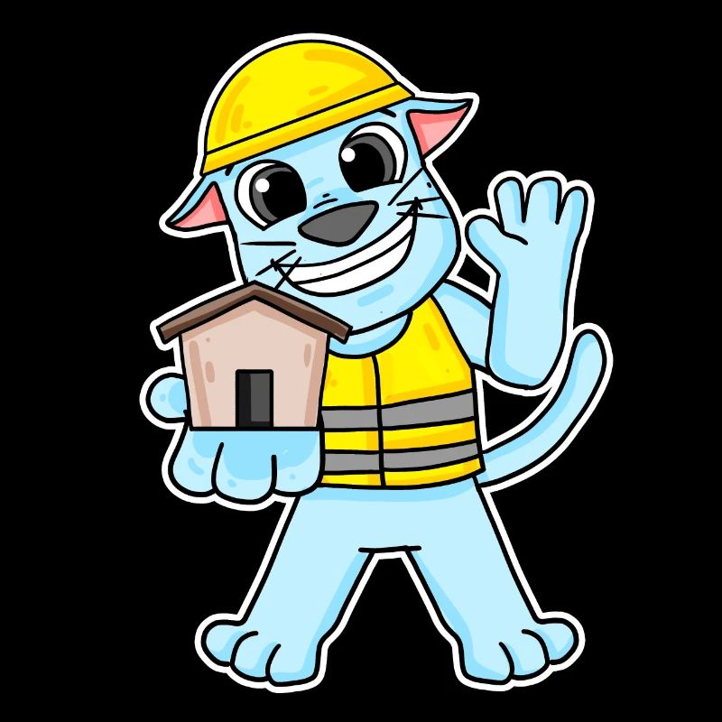 Builder cat topping house building gift