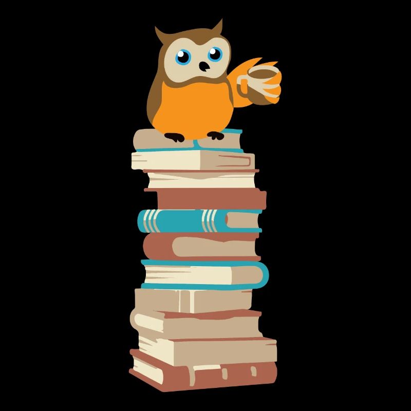 Eule mit Kaffee auf Bücher