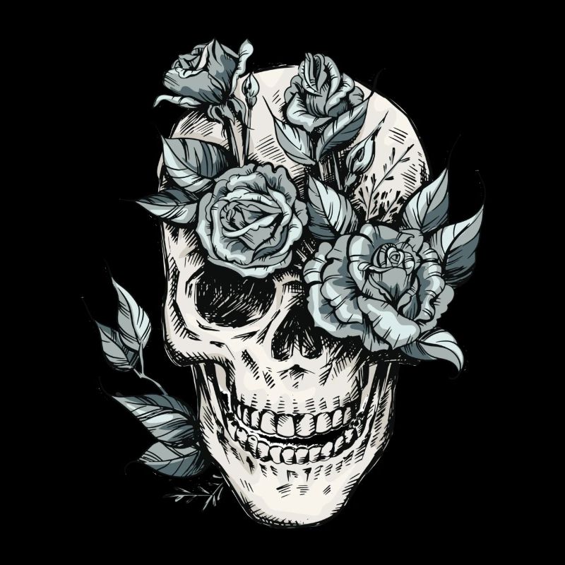 Totenkopf Schädel Skull mit Blumen Geschenkidee