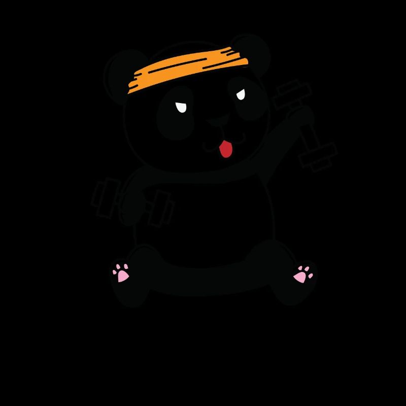 Panda bear trained with dumbbells