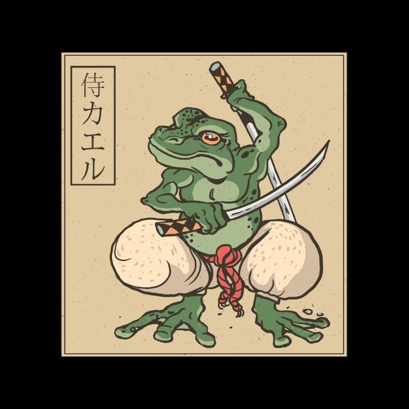 Samurai Frog Katana Japanese Letters
