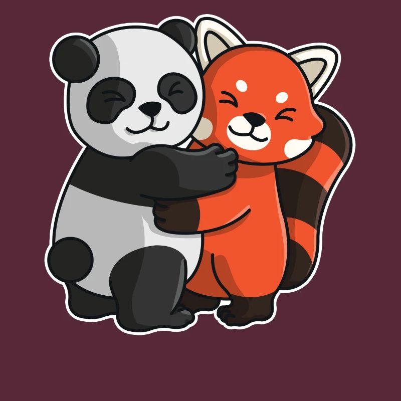 red Panda and Panda bear cute Hug Cuddle Animals