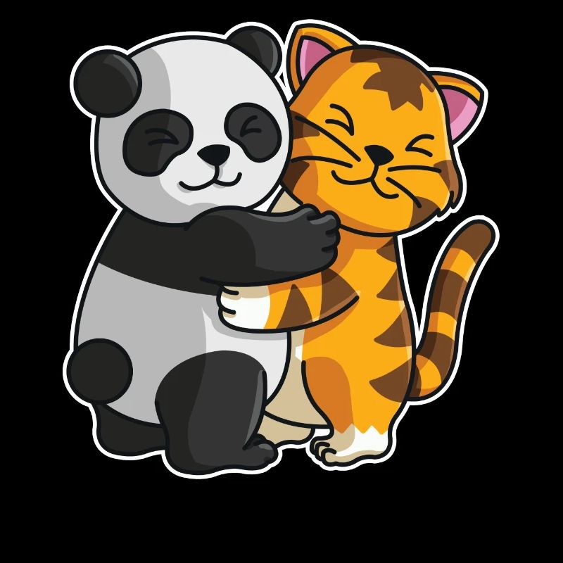 Panda and Tiger cute Hug Cuddle Animals