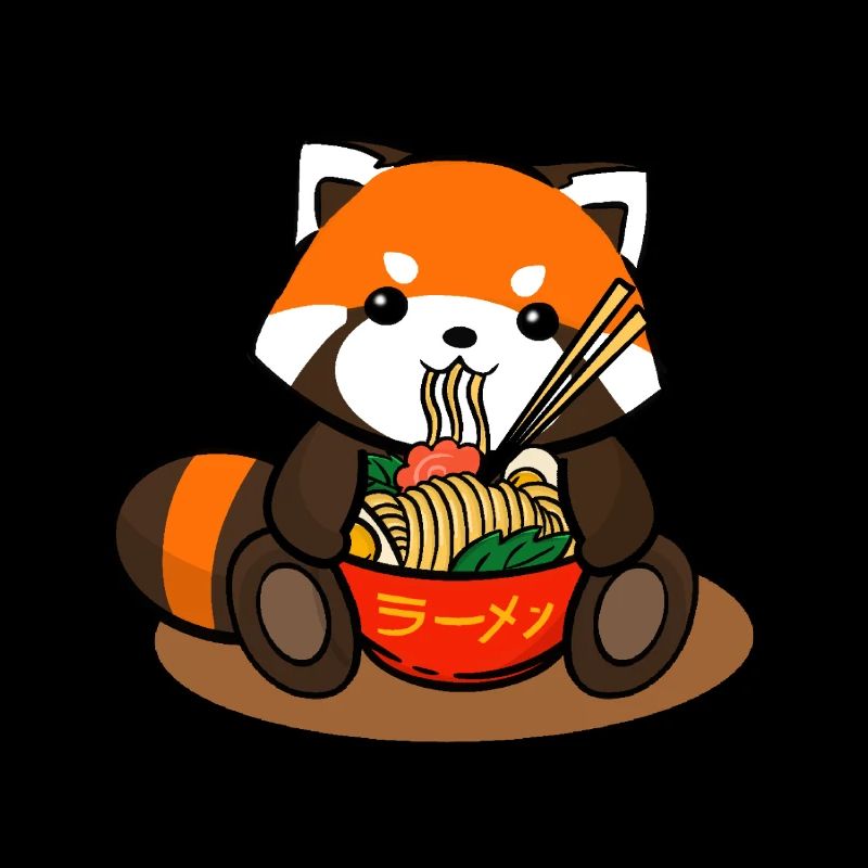 Panda rouge mangeant des nouilles de Ramen