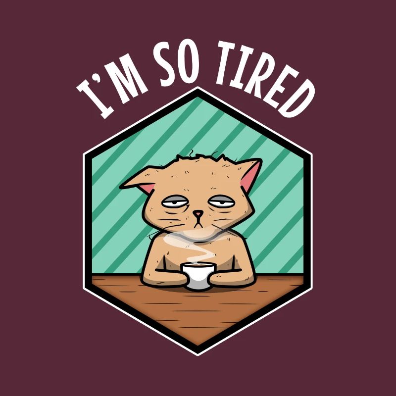 Tired cat drinks coffee - Im so tired