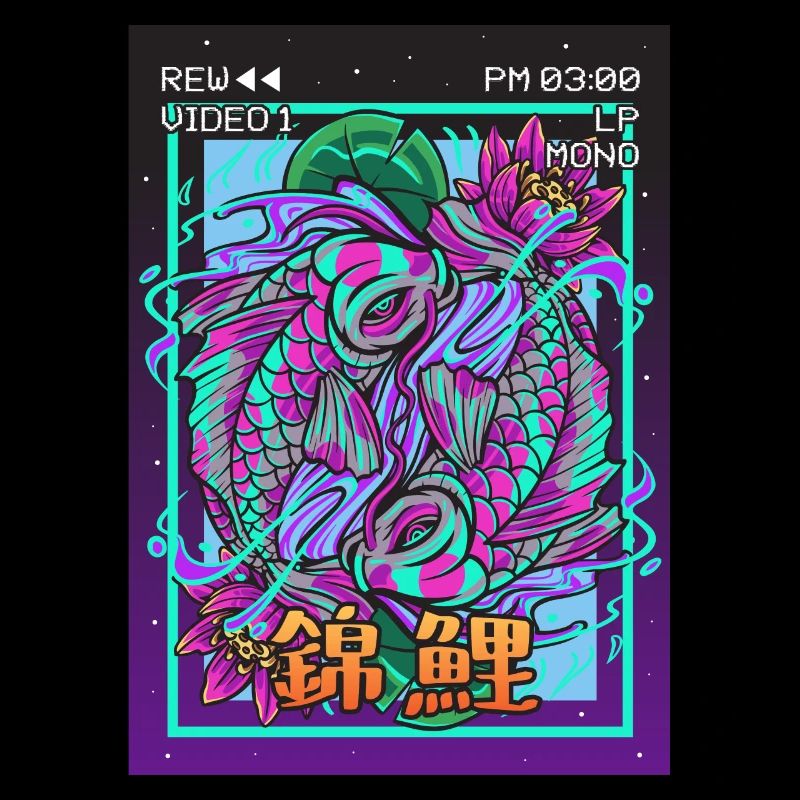 Koi Fish Carp Vaporwave Aesthetic Retro VCR