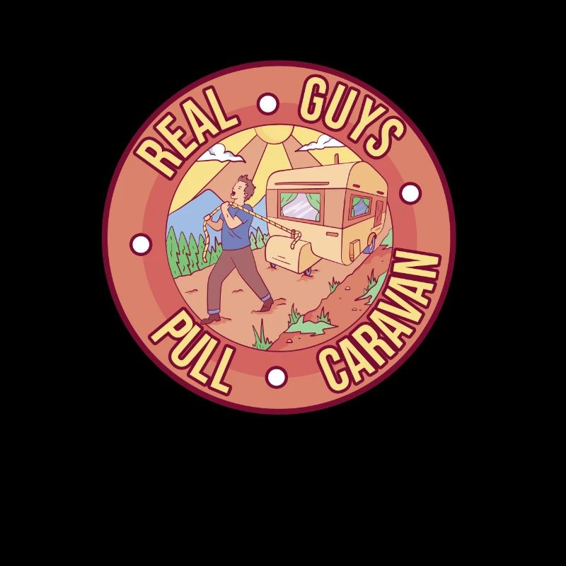 Real guys pull caravan camping camper nature