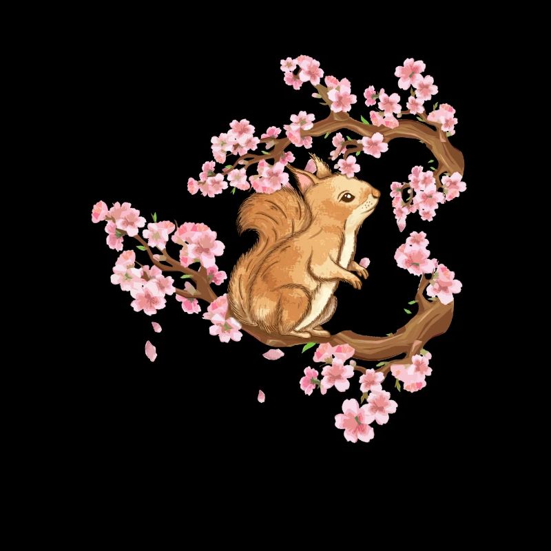 Cherry Blossom Japanese Art Squirrel Lover