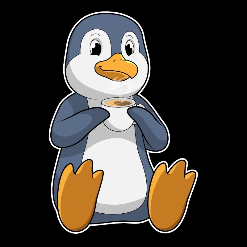 Pingouin avec tasse de café