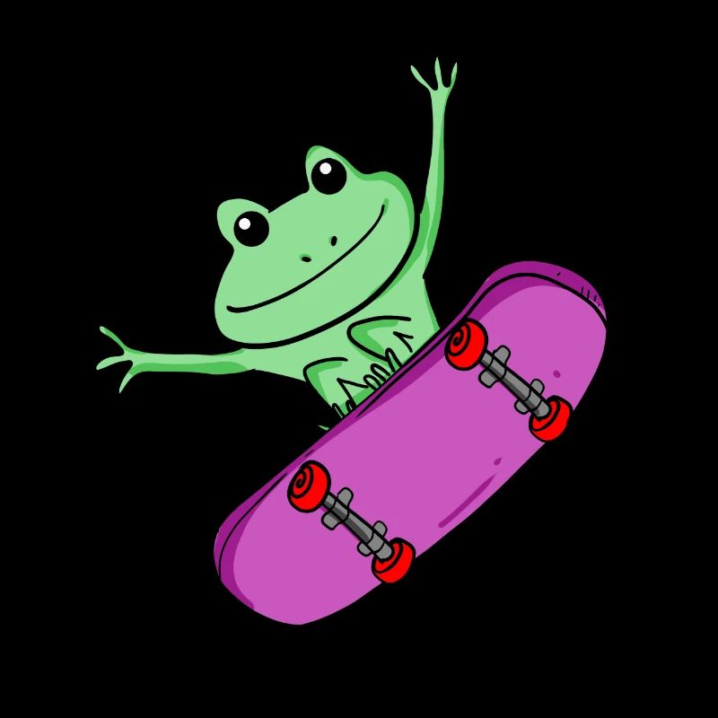 Frosch als Skater mit Skateboard