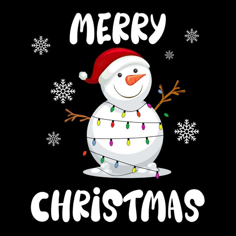 Schneemann mit Lichterkette und Merry Christmas
