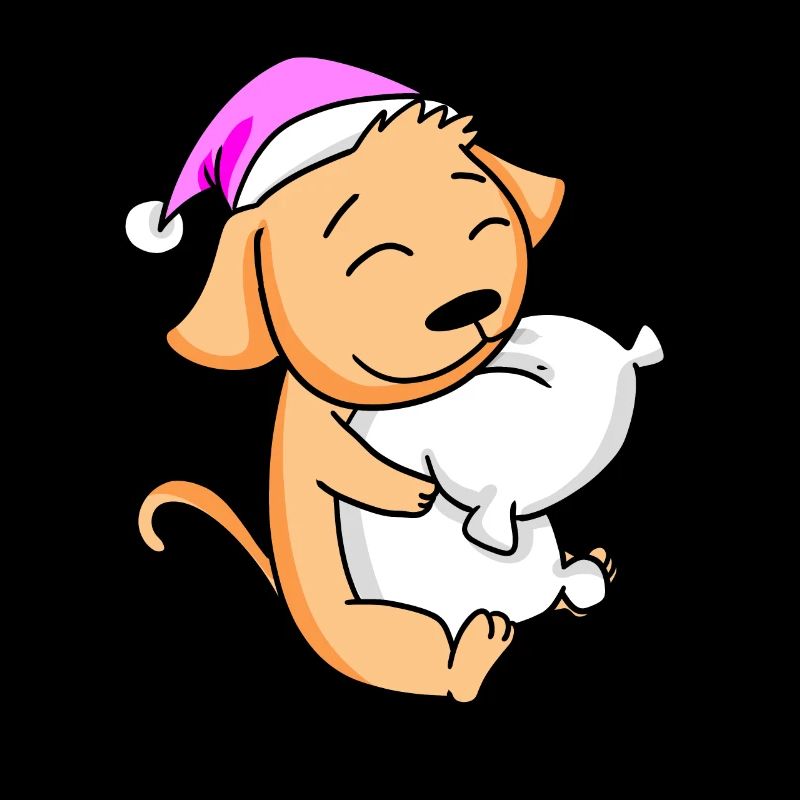 Chien avec oreiller et bonnet de couchage