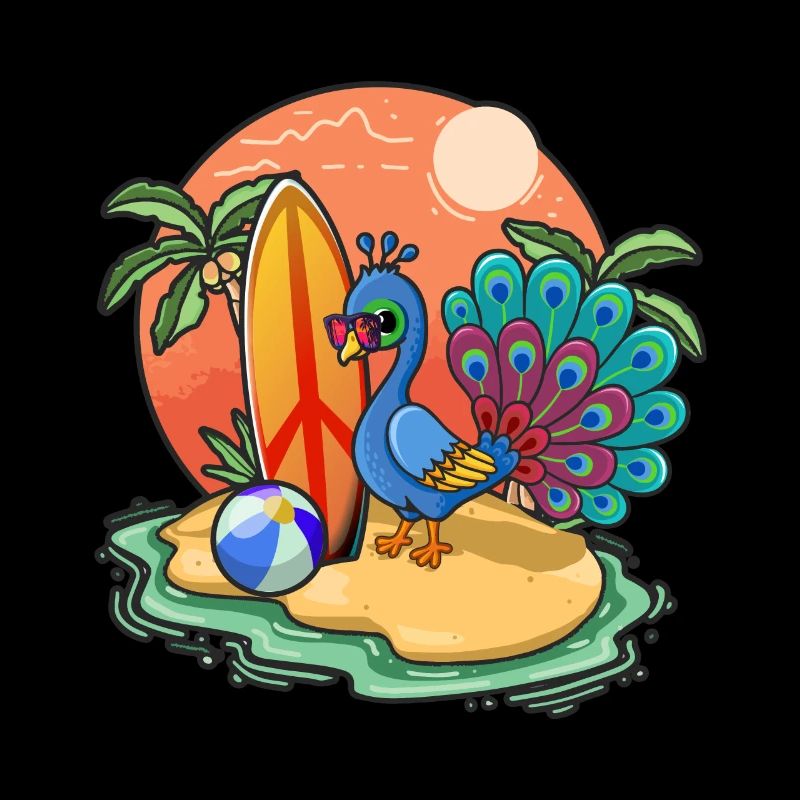 Funny Peacock Surf Lovers Cool Surfboard Surfing