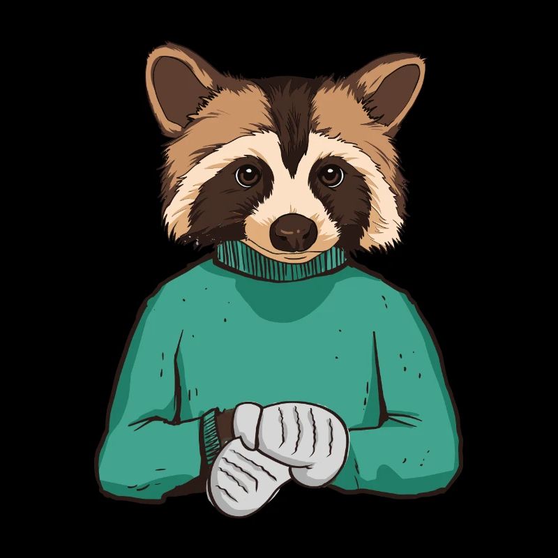 Waschbär trägt gestrickten Pullover - Waschbär