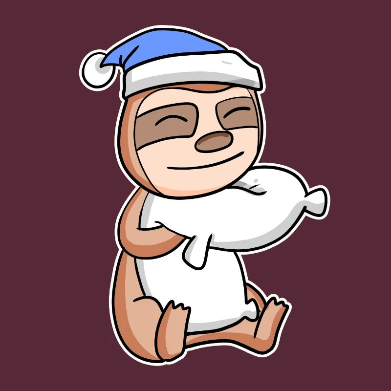 Sloth with pillow and sleeping cap