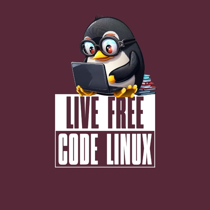 Live Free Code Linux Nerd Tux Nerdy Penguin Coding