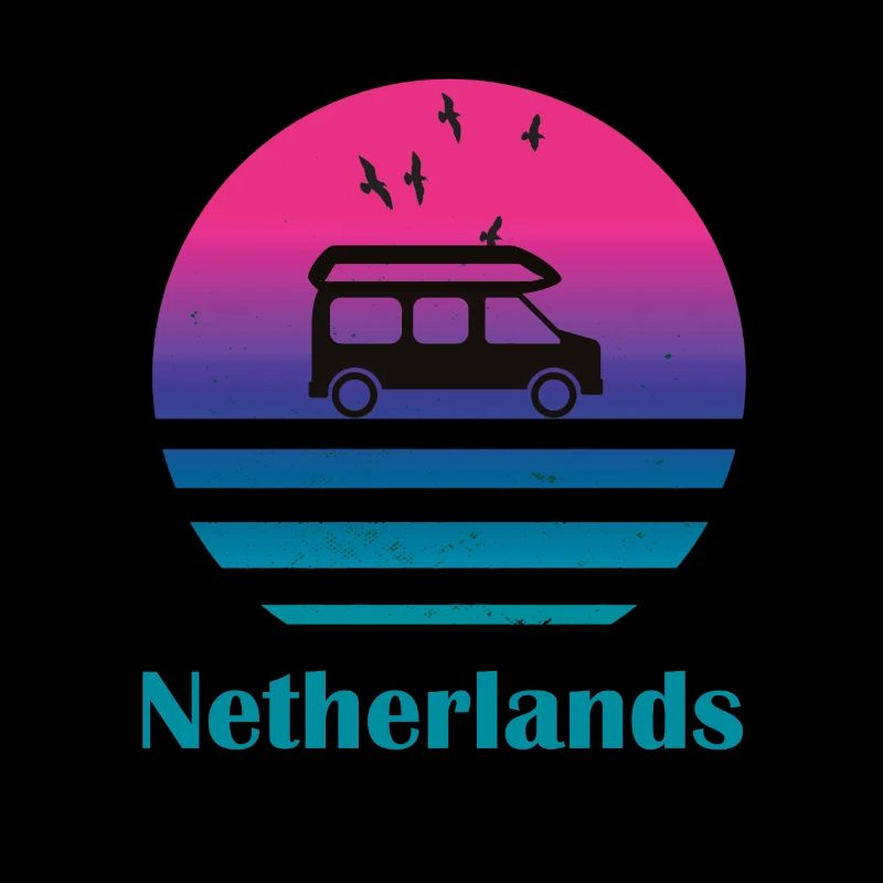 Netherlands Camper Van Retro Sunset Sea