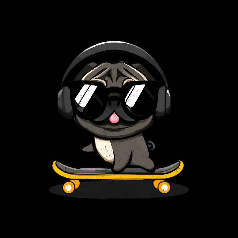 Design mit einem Mops-Hund, der auf einem