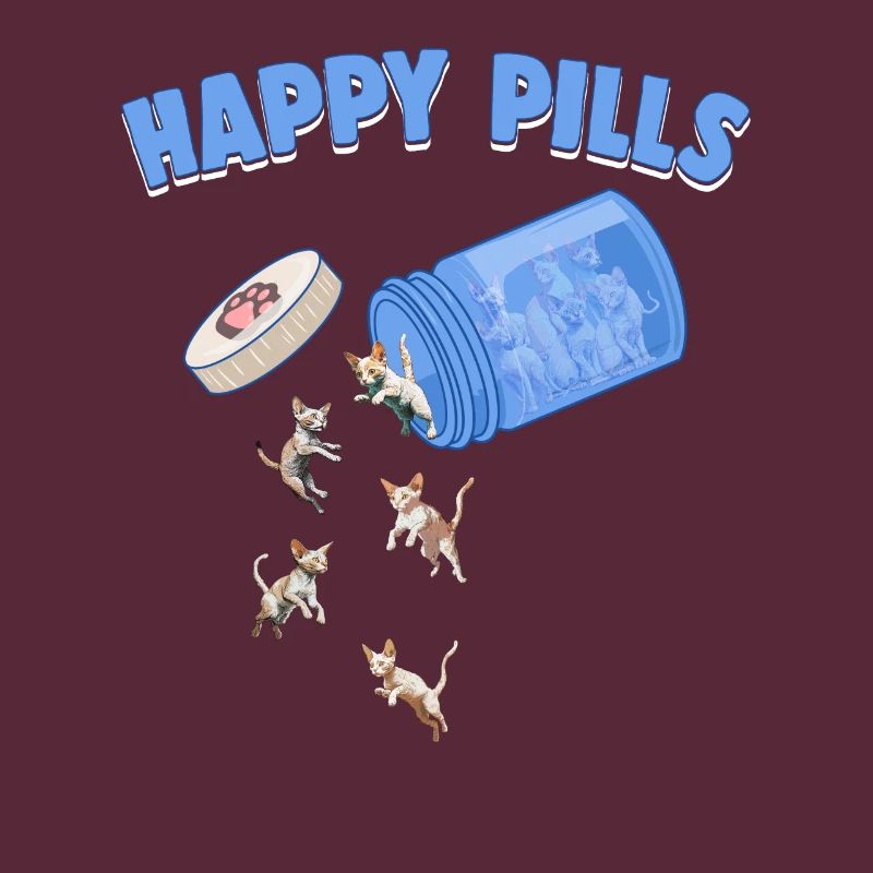 Happy Pills Devon Rex Cat Funny Kitten Lover