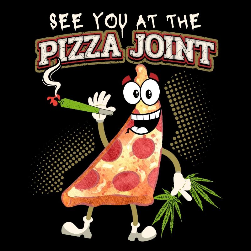 Drôle de pizzeria avec un joint de cannabis, jeu de mots