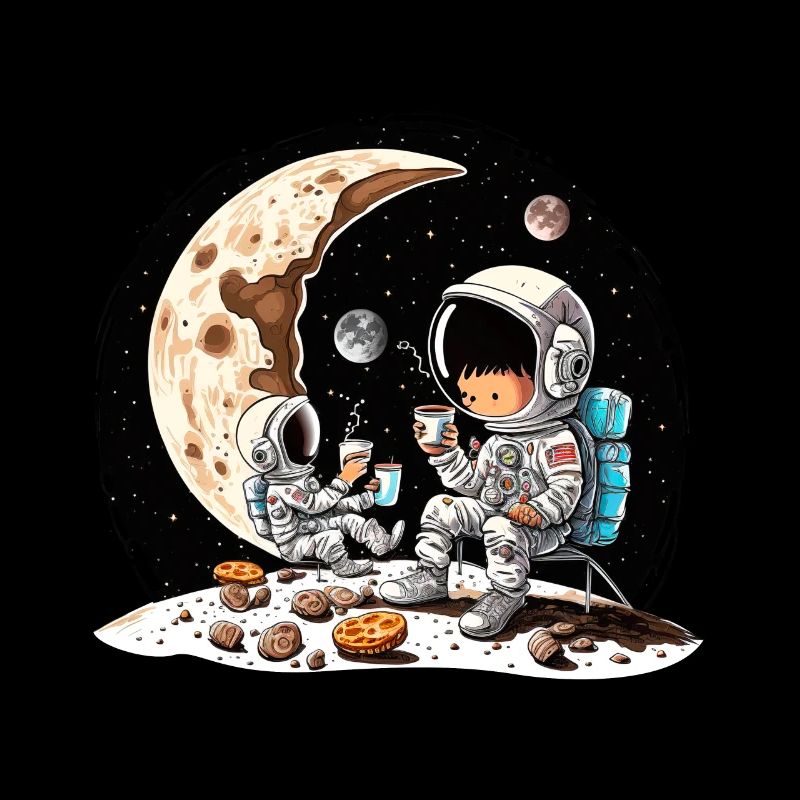 Astronaut drinking coffee on the moon