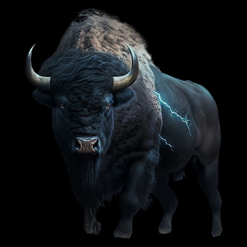 Bison schwarz Büffel mit Blitzen und Donner stark