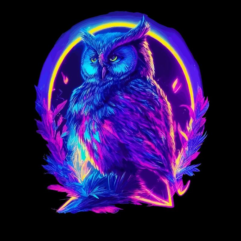 Mystisch leuchtende Eule Neon Synthwave