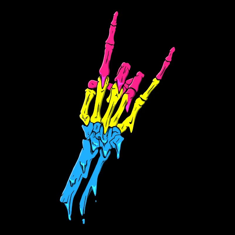 Pansexual Pride Pan Flag Devil Horn Skeleton