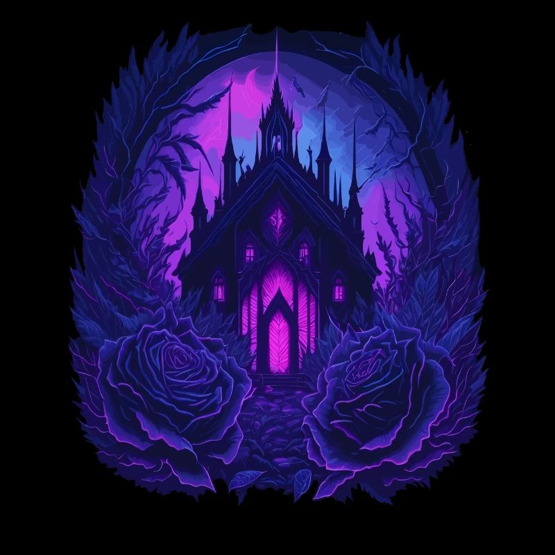 neon gothic gotisches Schloss mit Rosen