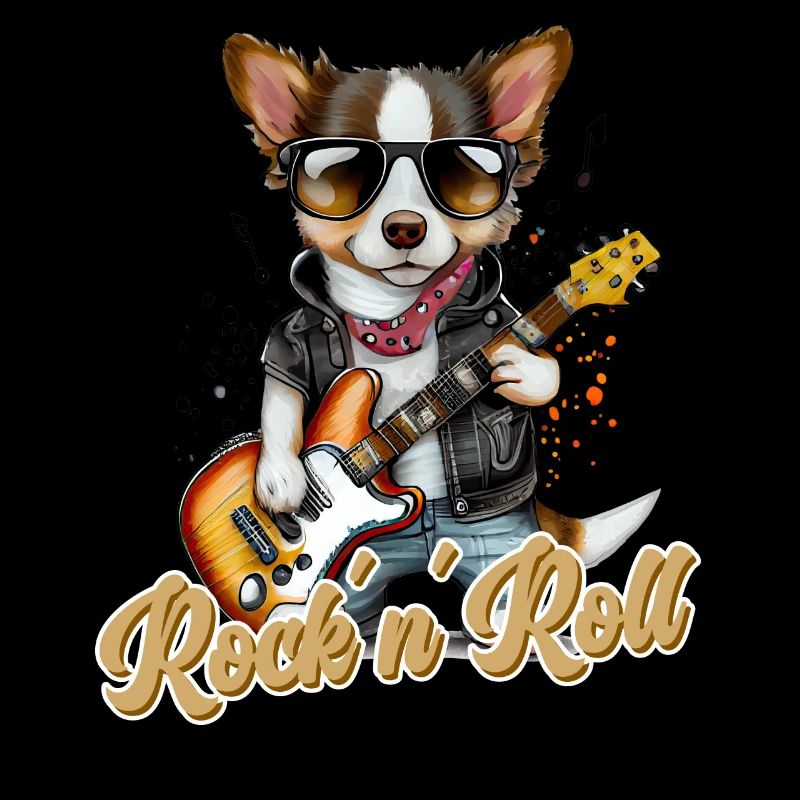 Lustiger Hund mit E-Gitarre Rock 'n' Roll
