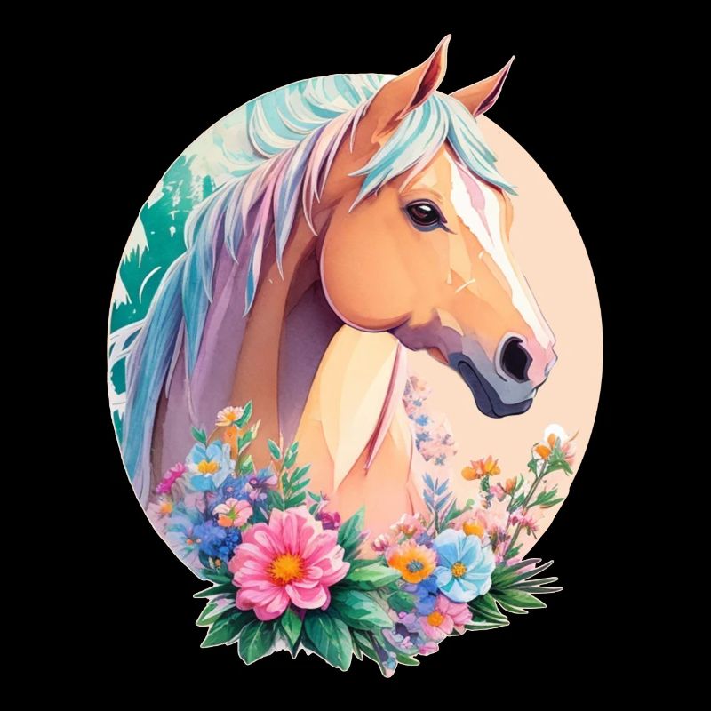Pastell Farben Pony Pferd Kunst mit Blumen
