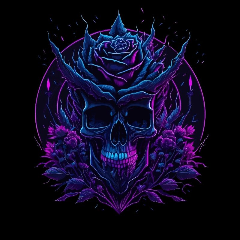 Rose Skull Neon vaporwave Skull