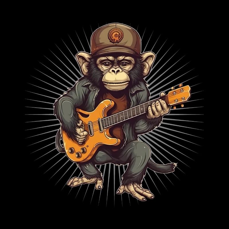 Affe Schimpanse spielt Acousitc Rock Gitarre