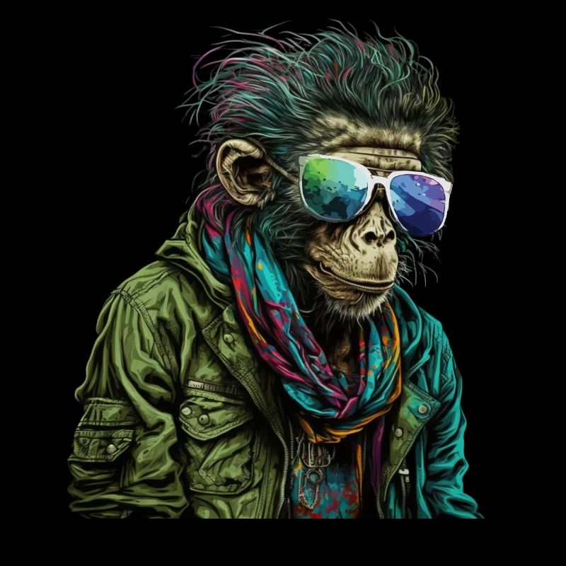 Funny monkey chimpanzee with sunglasses